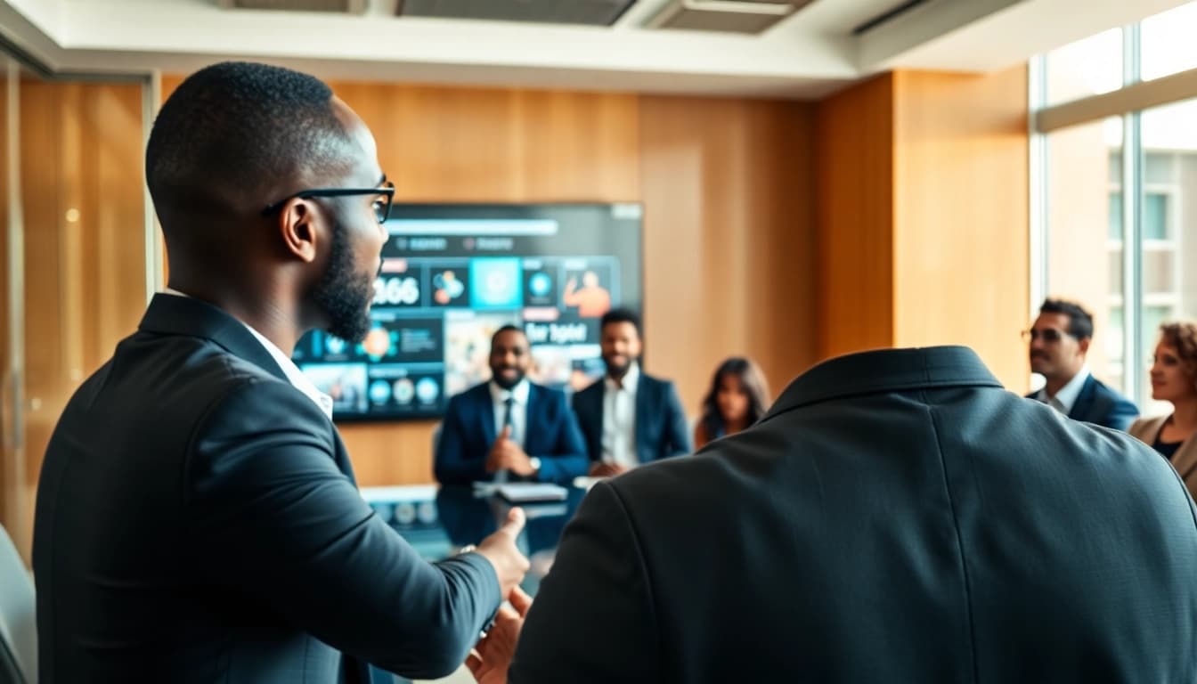 Entrepreneur presenting a business idea, embodying the spirit of Bet on Black.