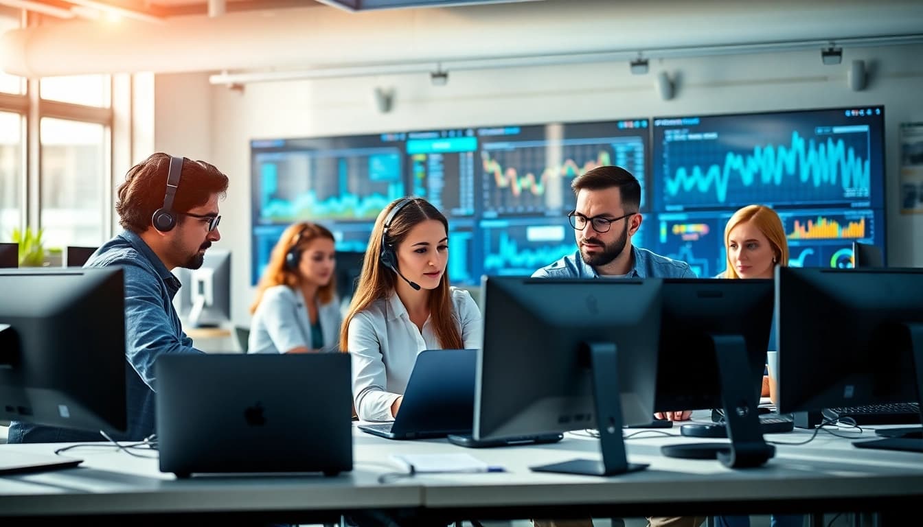 Team providing managed it services lakeland in a bright, modern office environment with technology.