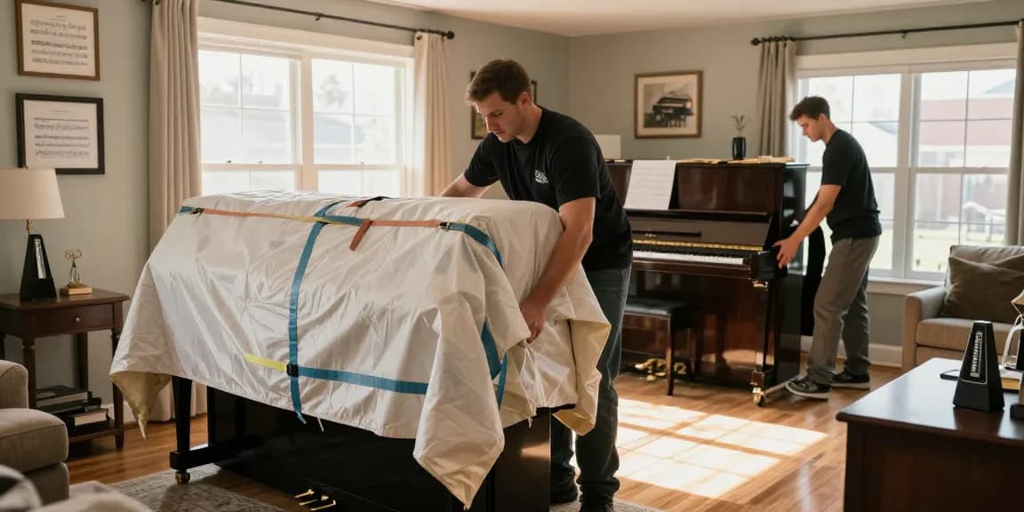 Professional piano movers handling a grand piano; cheap movers St George UT for safe instrument relocation.