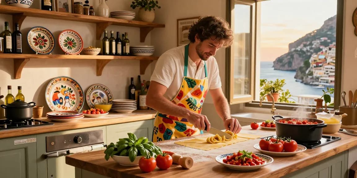 Delicious Italian food preparation scene showcasing fresh ingredients and vibrant dishes