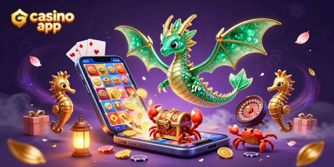 Plongez dans l'univers des jeux avec l'appli casino, un dragon de mer et des pièces en or.
