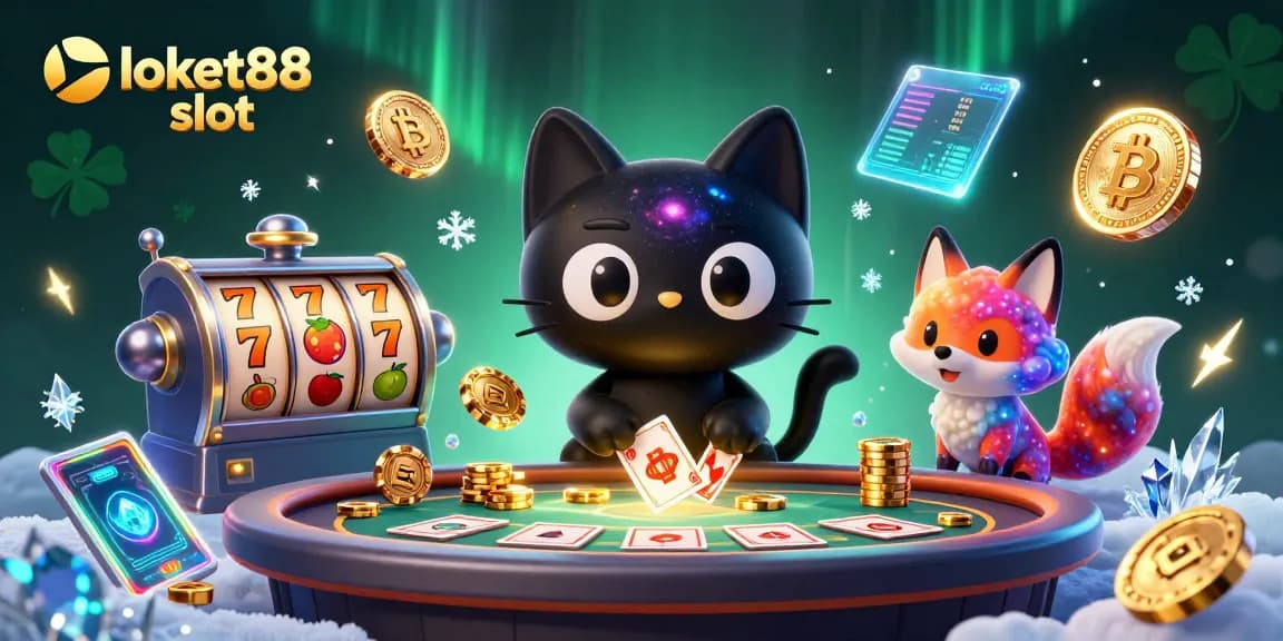 Experience the excitement of loket88 slot with 3D characters surrounded by vibrant gaming elements and cosmic charm.