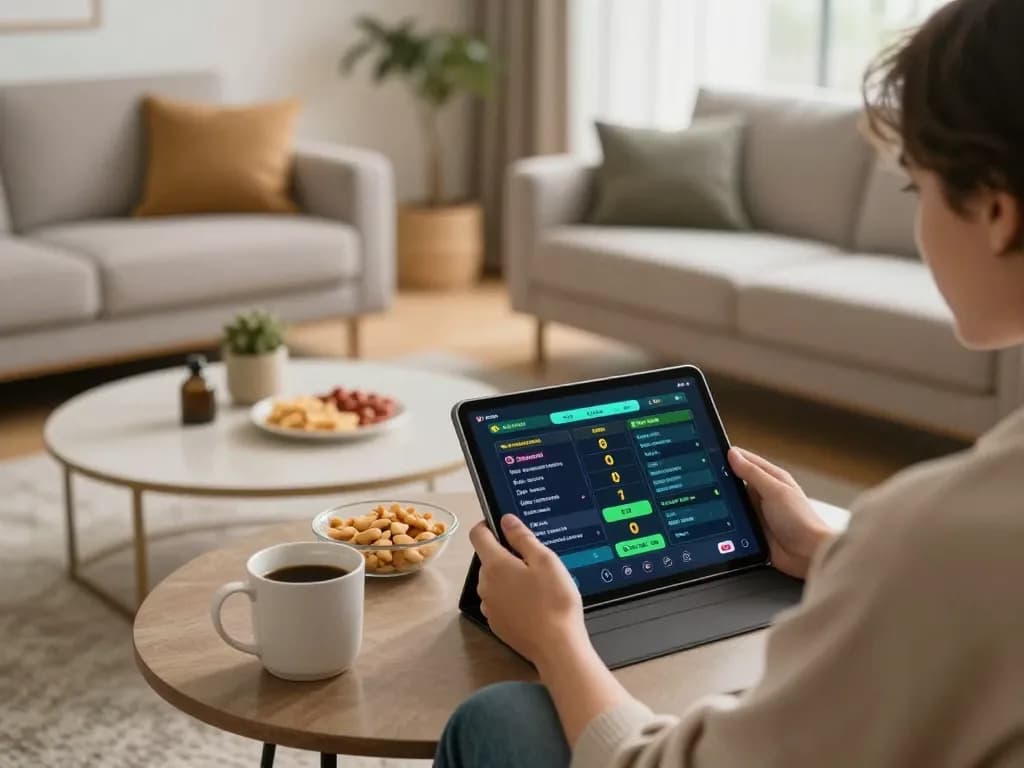 Person engaged in online betting on siti scommesse stranieri legali with tablet showing sports matches