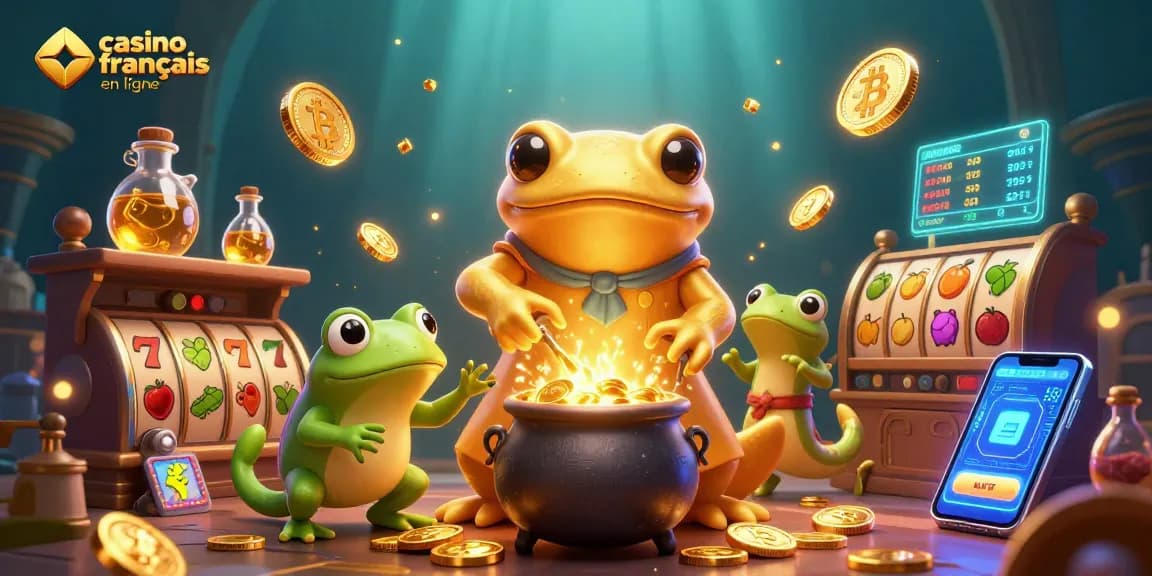Jouez au casino francais en ligne avec de l'or et des symboles de jackpot scintillants.