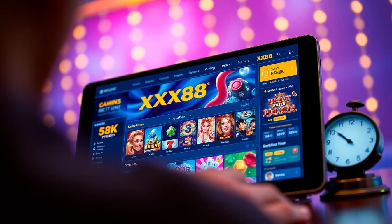 Engaging digital display of Trang Chủ XX88 showcasing online gaming options and bonuses.