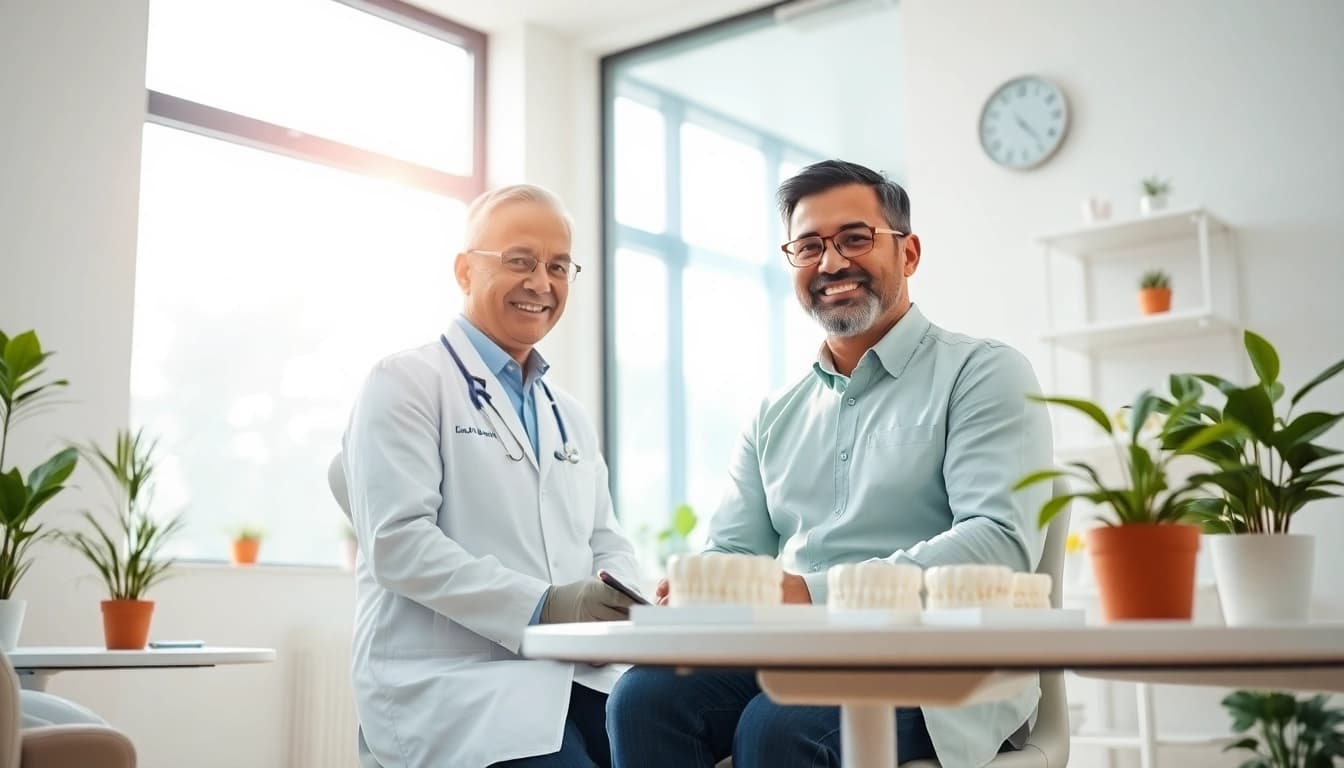 Affordable dental implants in Damansara with a friendly dentist consulting a patient.