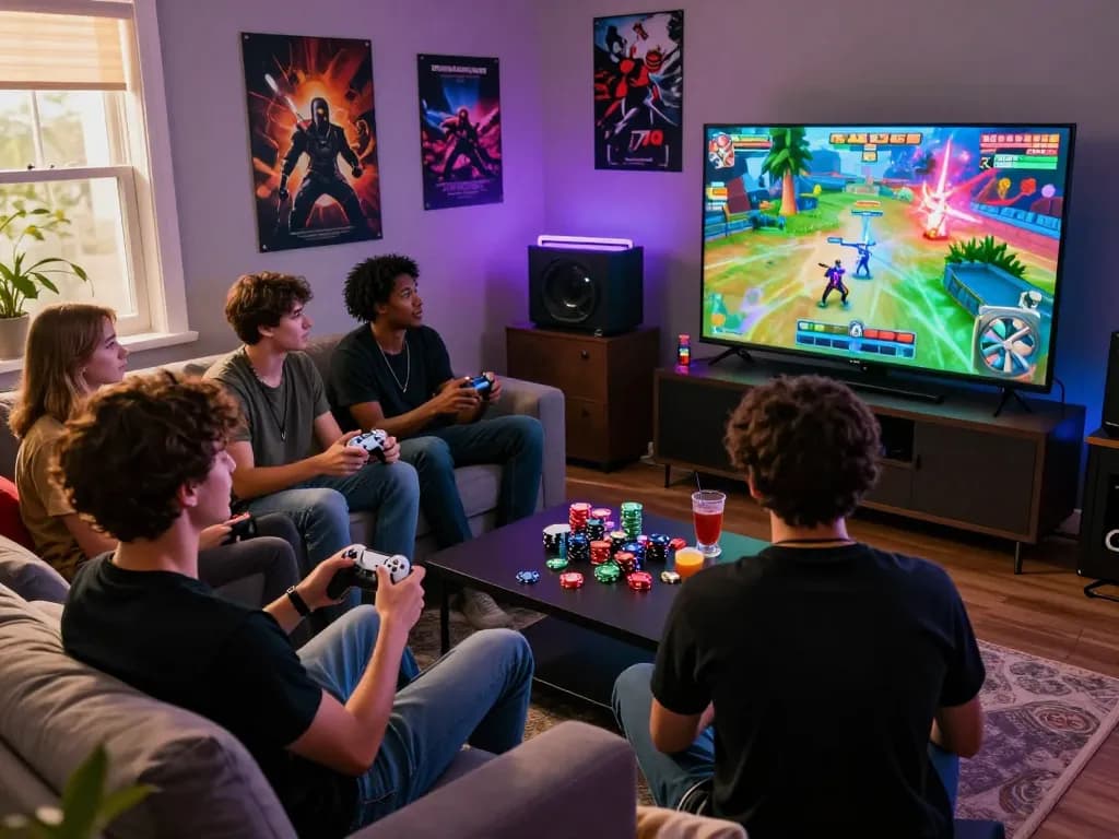 Friends playing go88 multiplayer games in a cozy living room setting.