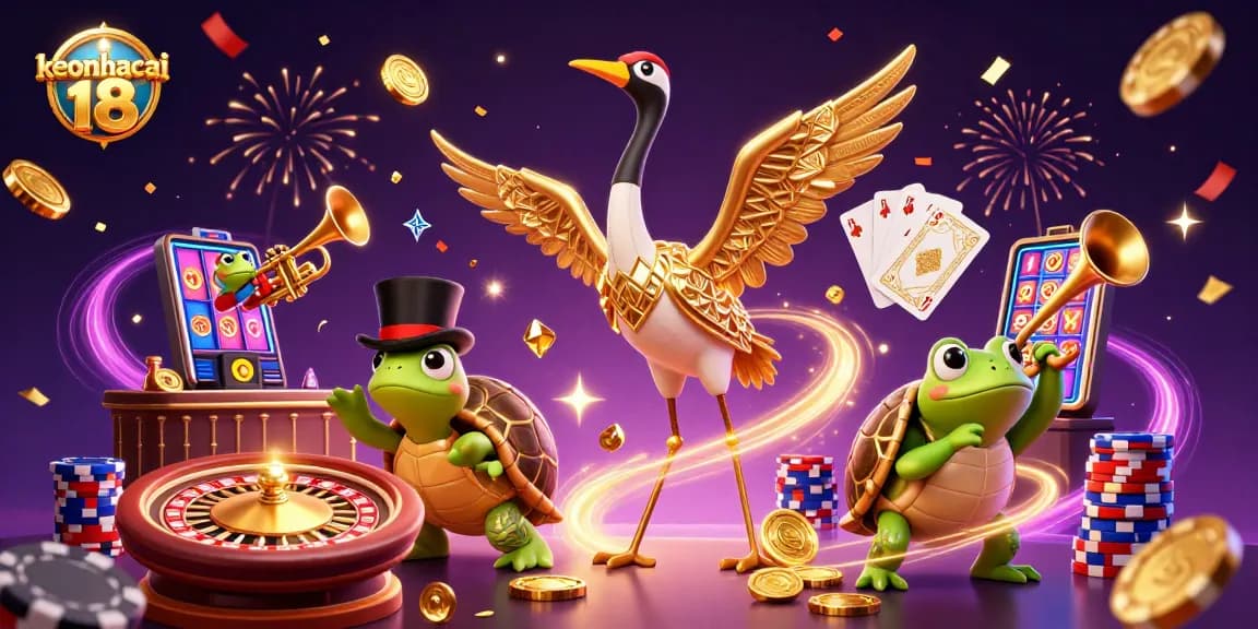 Experience the excitement of keonhacai 18 with vibrant casino elements in a lively 3D scene.
