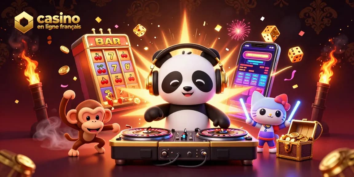 Jouer au casino en ligne français avec un panda DJ, un singe breakdance et un chat en rave.