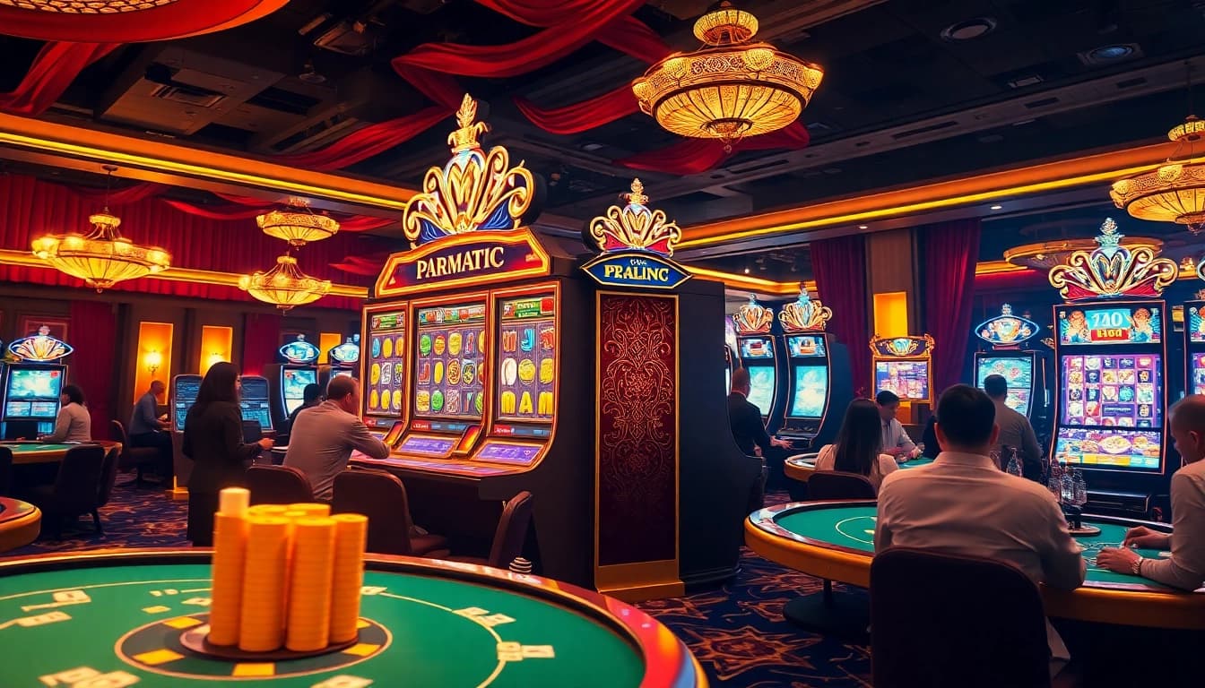 Players enjoying the thrilling action of slot pragmatic machines in a luxurious casino setting.
