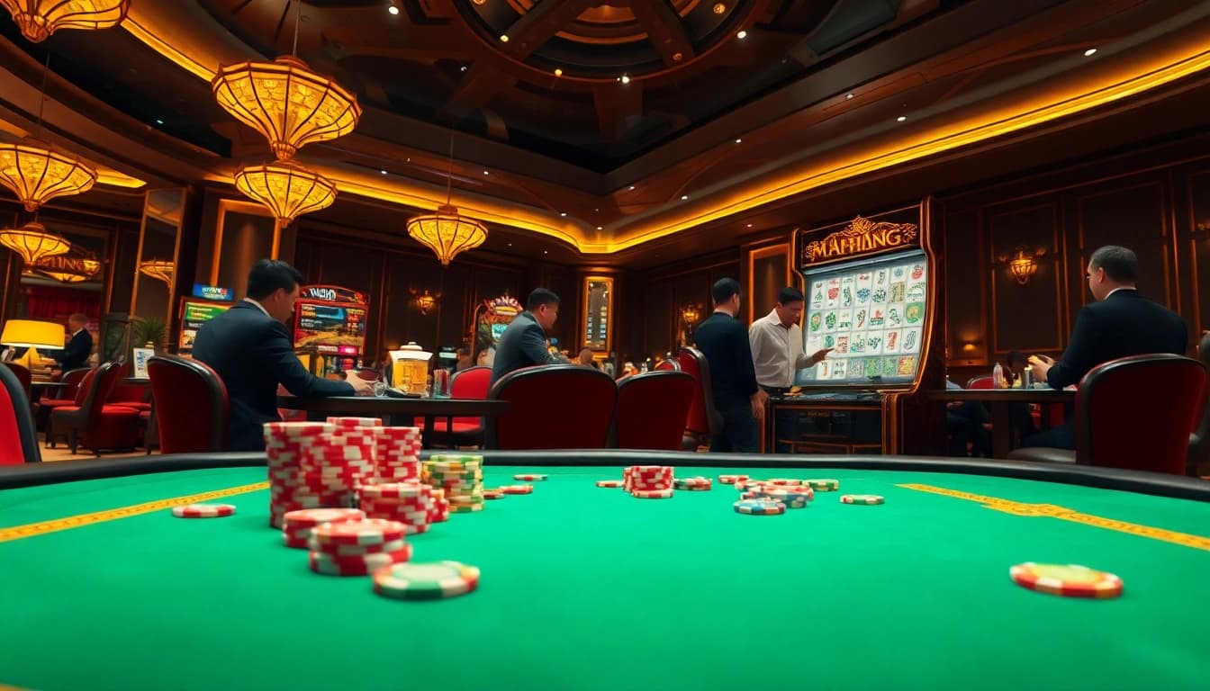 Engage in the exhilarating slot demo mahjong experience with dynamic gameplay set in a luxurious casino.