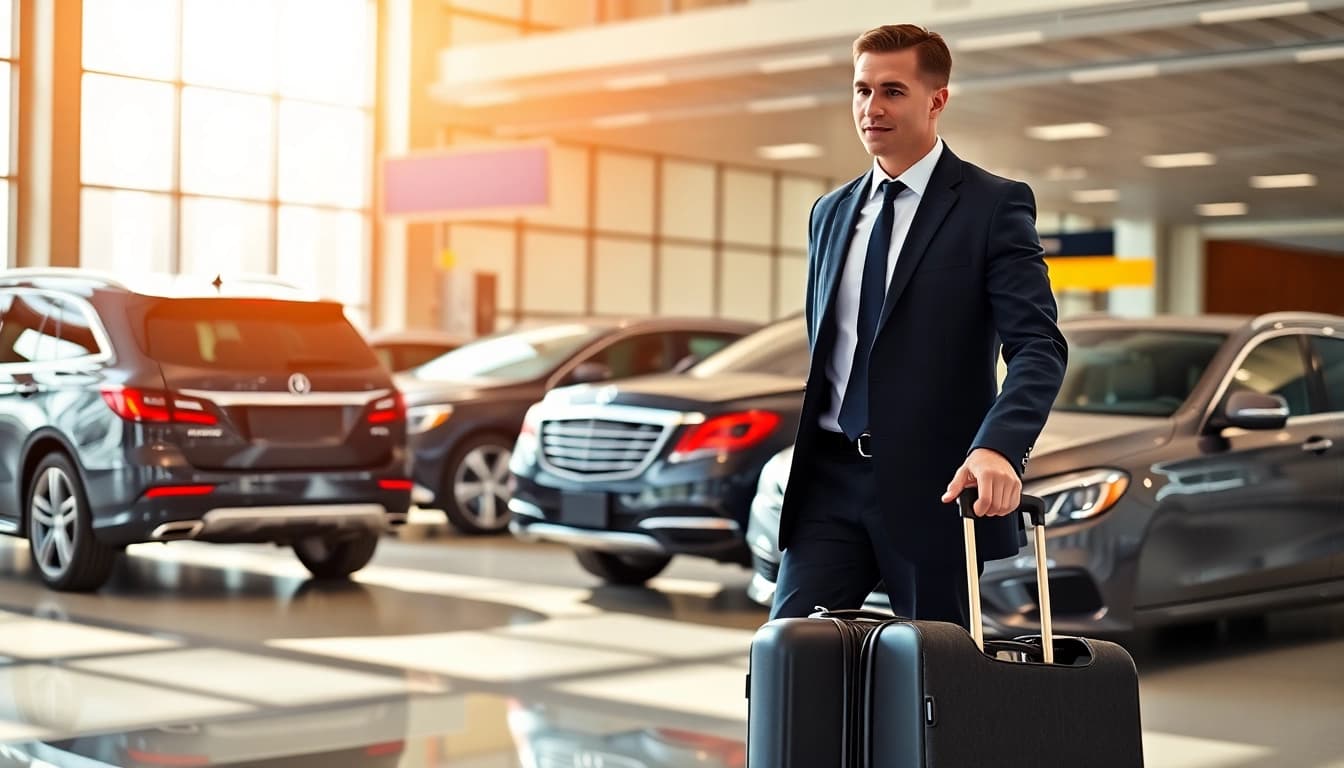 Professional chauffeur providing private airport transfers service with luggage assistance.