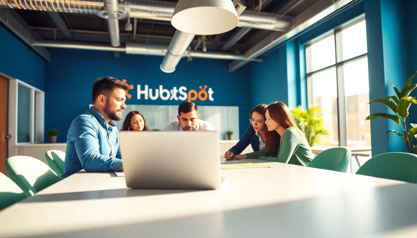 Implementing strategies with agencia hubspot in a collaborative modern office setting.