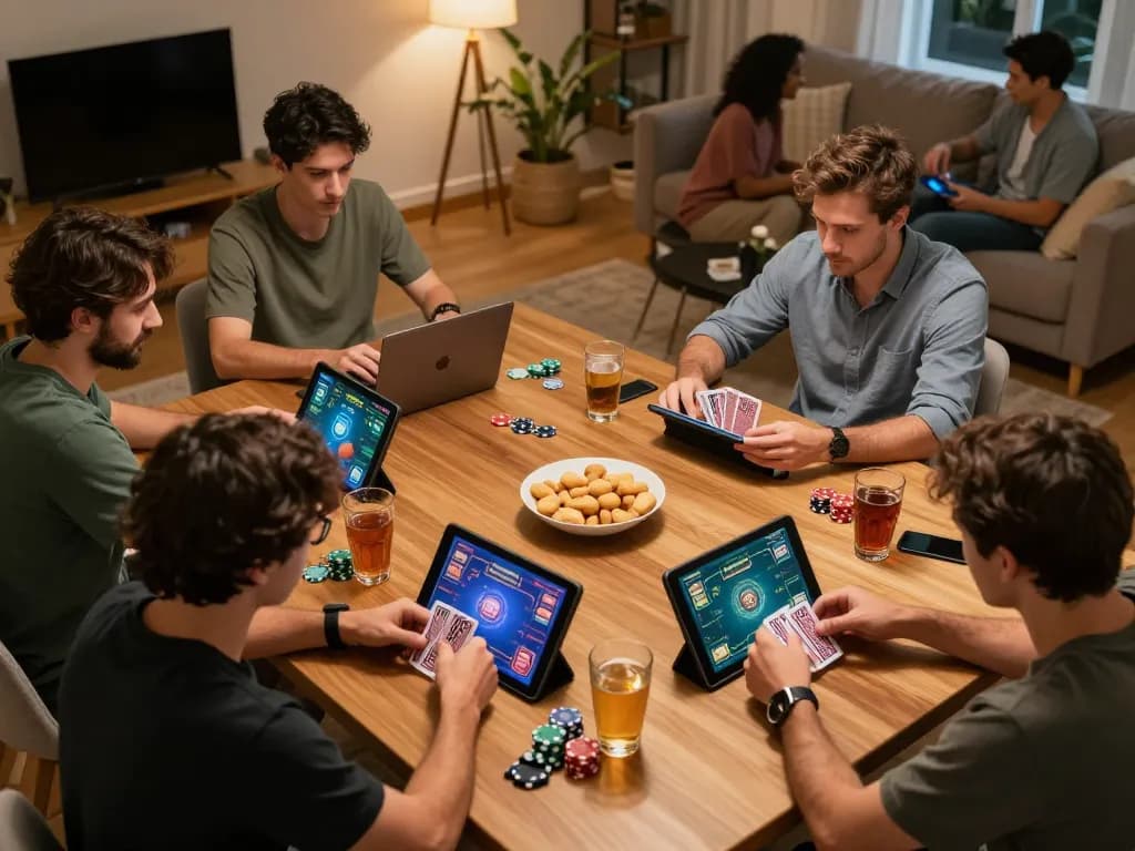 Players enjoying intense online poker gameplay on MAX88 TV in a cozy home setting.