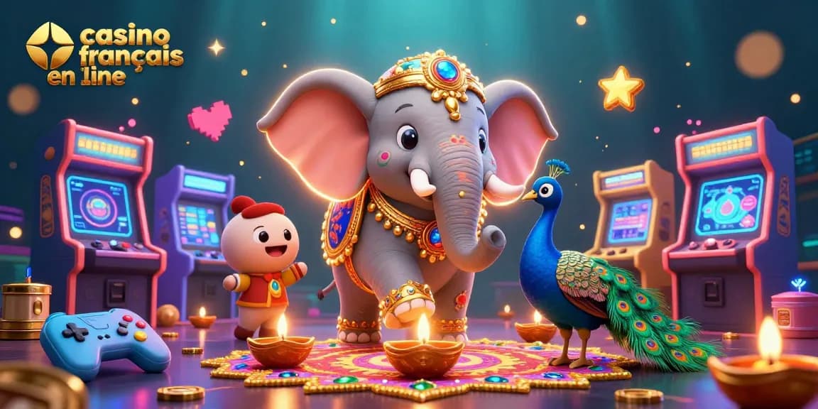 Profitez de jeux captivants au casino francais en ligne avec un éléphant coloré sous une ambiance festive.