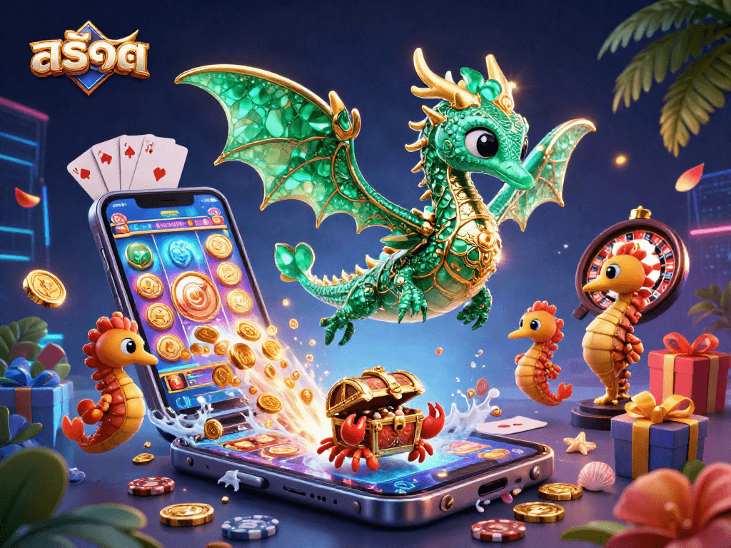 Spin winning สล็อต reels with an emerald sea dragon and treasures in vibrant 3D