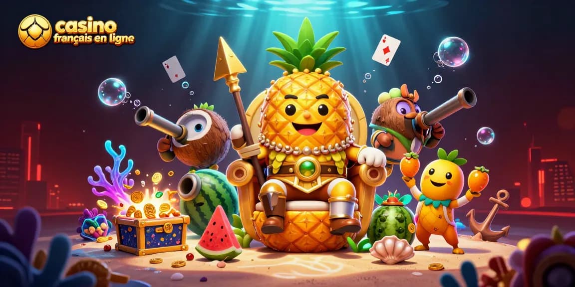 Découvrez des jeux captivants sur le casino français en ligne avec un roi ananas et ses gardes.