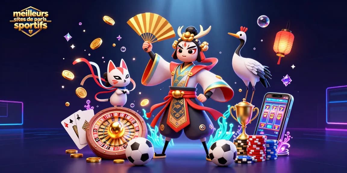 Affiche les meilleurs sites de paris sportifs avec des personnages de guerre en 3D dans une scène dynamique remplie d'éléments de jeu.