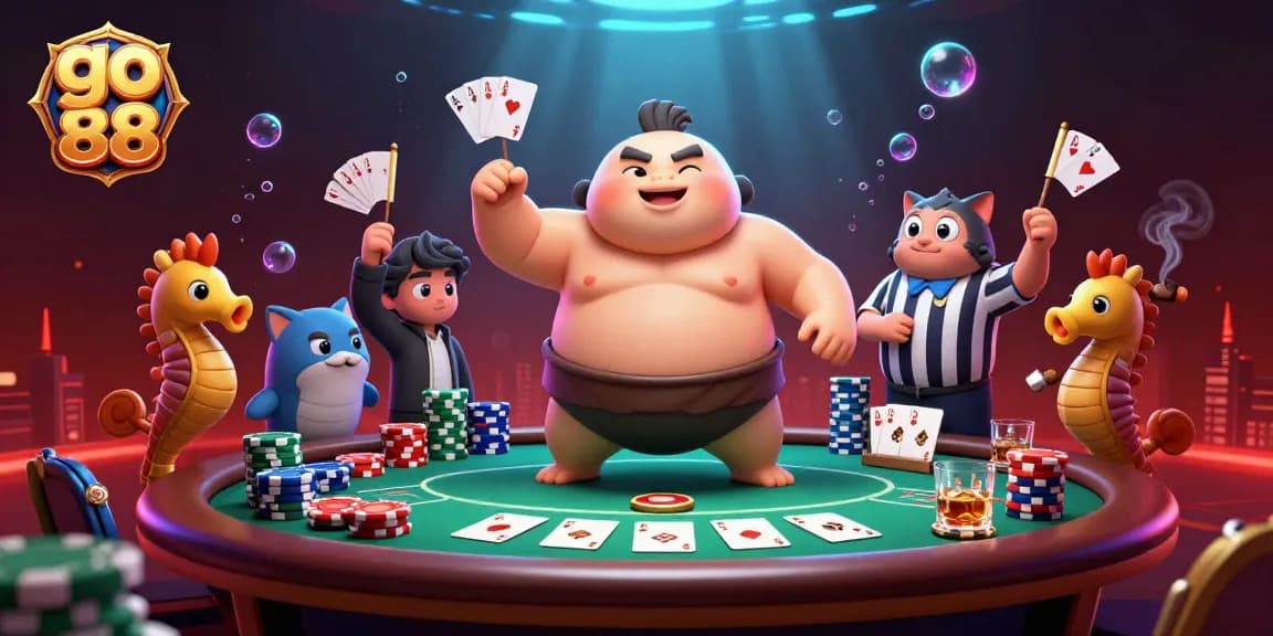 Experience go 88 excitement in a vibrant underwater poker scene with dynamic characters and casino elements.