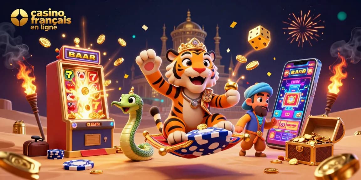 Jouez au casino français en ligne avec des éléments dynamiques de machines à sous et des symboles de jackpot.