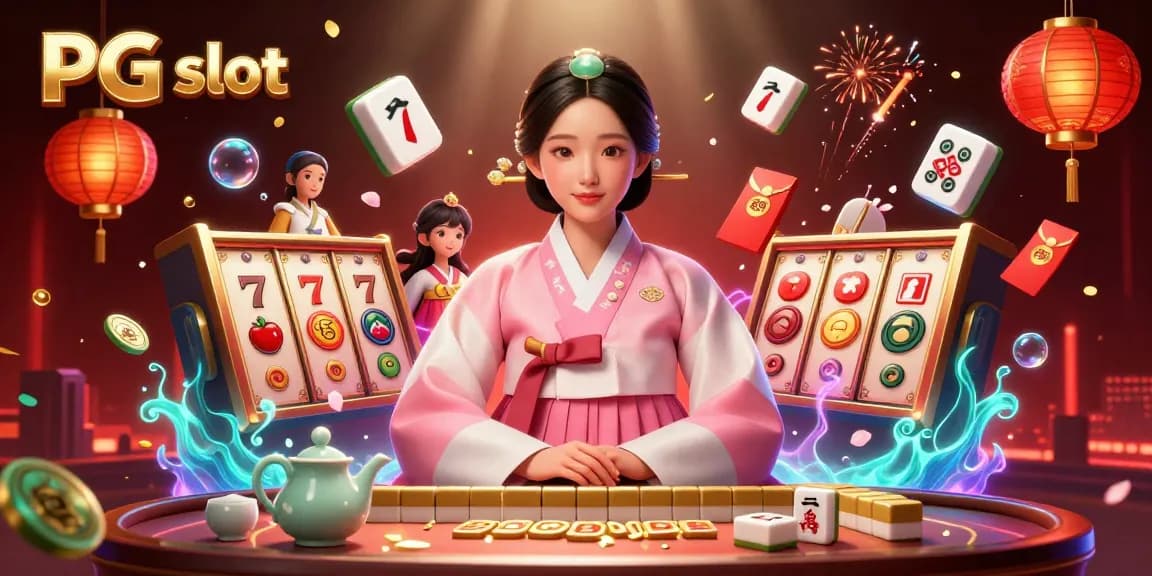 Engage with PG slot excitement through a rich, dynamic 3D casino illustration featuring vibrant gaming elements.