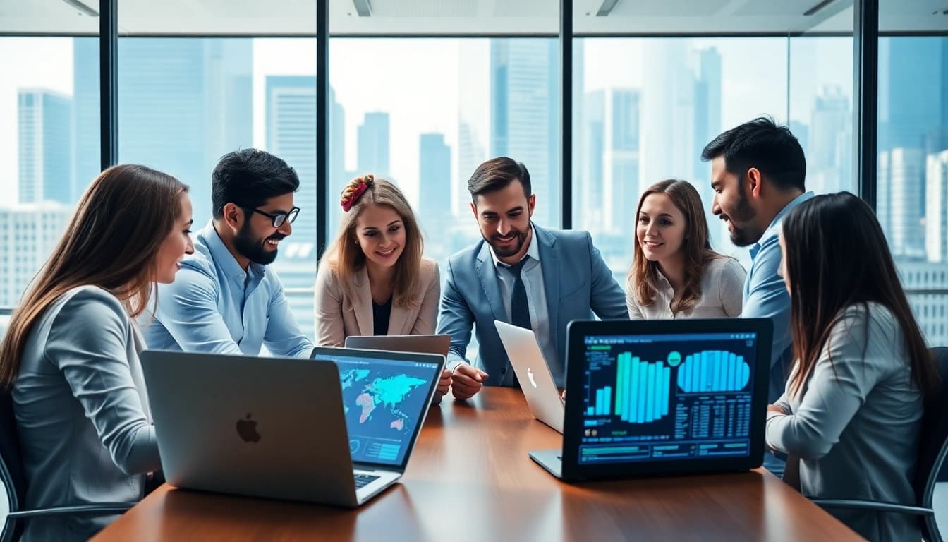 Utilizing AI for competitor analysis in a professional business environment with diverse analysts.