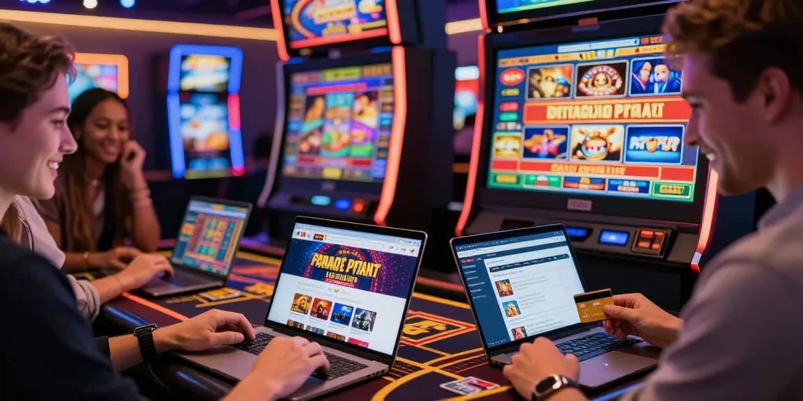 Players enjoying credit card casinos with vibrant game displays and online action.