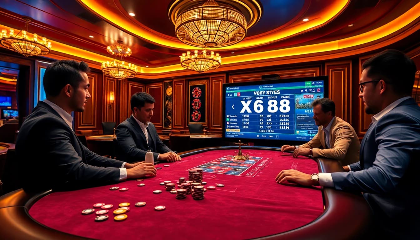 Experience the excitement of gambling at XX88 with professional players at a high-stakes poker table.