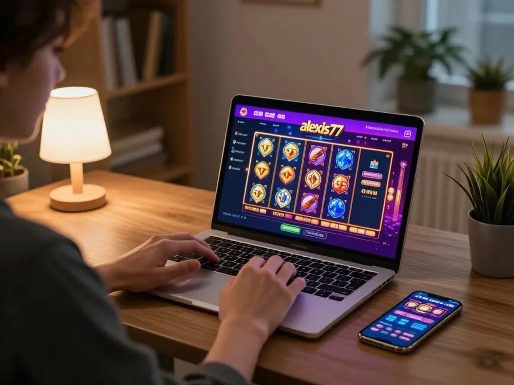 Playing engaging games on the alexis77 platform from a cozy home setup.