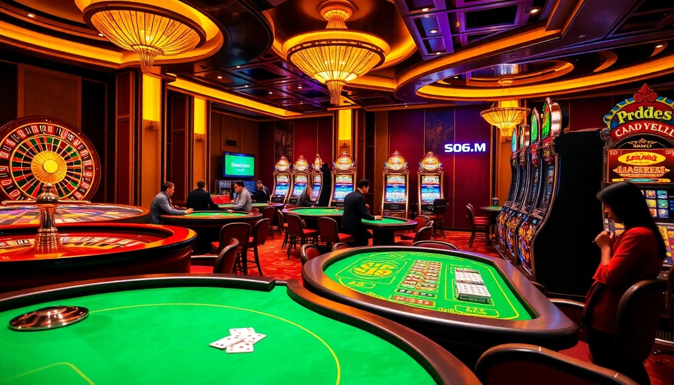 Experience thrilling gameplay at S8 casino with professional poker tables and vibrant slot machines.