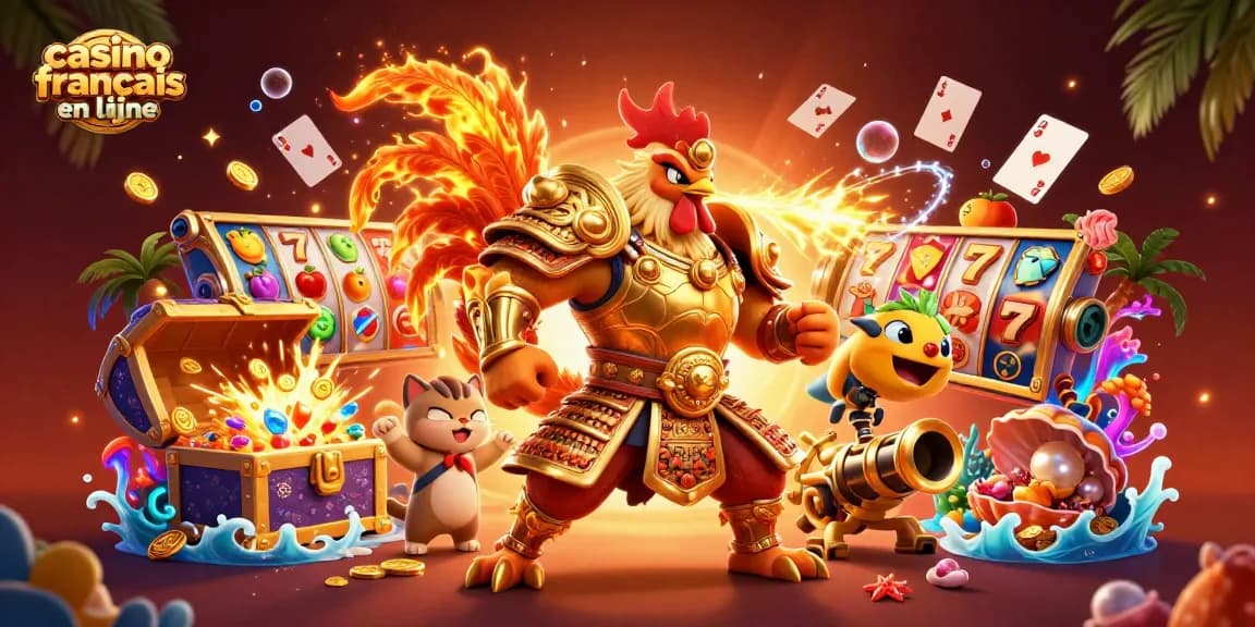 Jouez à des jeux de casino français en ligne avec un guerrier et un dragon dans une scène dynamique.