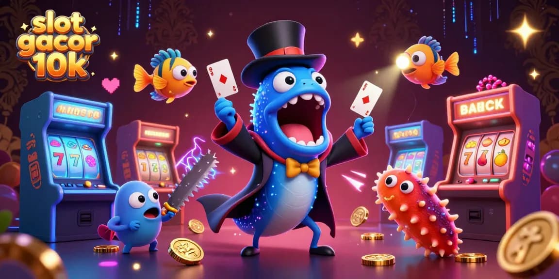 Experience thrilling wins in slot gacor 10k, featuring dynamic casino elements in vibrant 3D illustration.