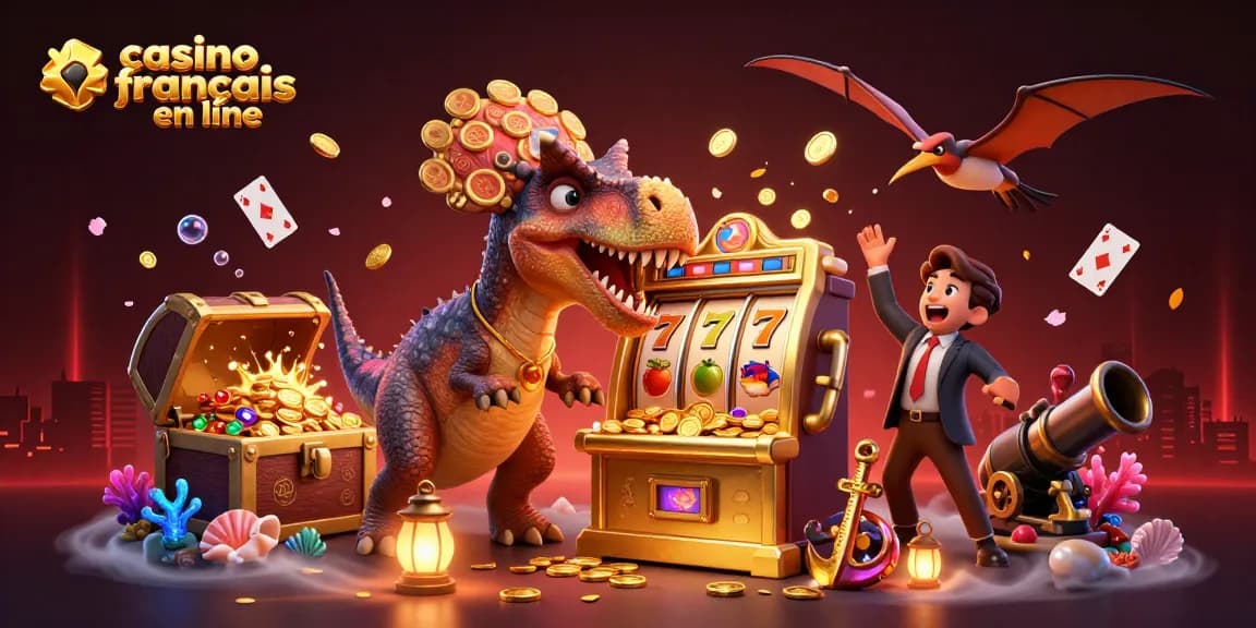 Un combat cartoon entre un pachycéphalosaure et une machine à sous dans un casino français en ligne.