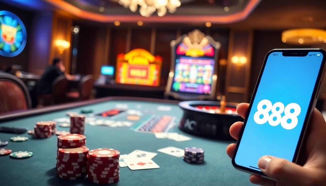 Experience the thrill of gambling with W88 link on a mobile device at an upscale casino.