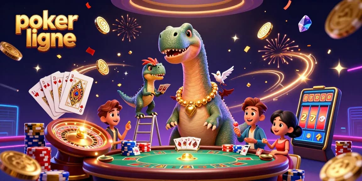 Jouer au poker ligne avec une illustration animée riche en détails et en couleur, captivant l'attention.