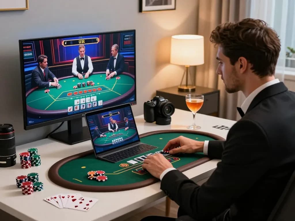 Engaging online baccarat scene showcasing a sleek player and modern gaming setup.