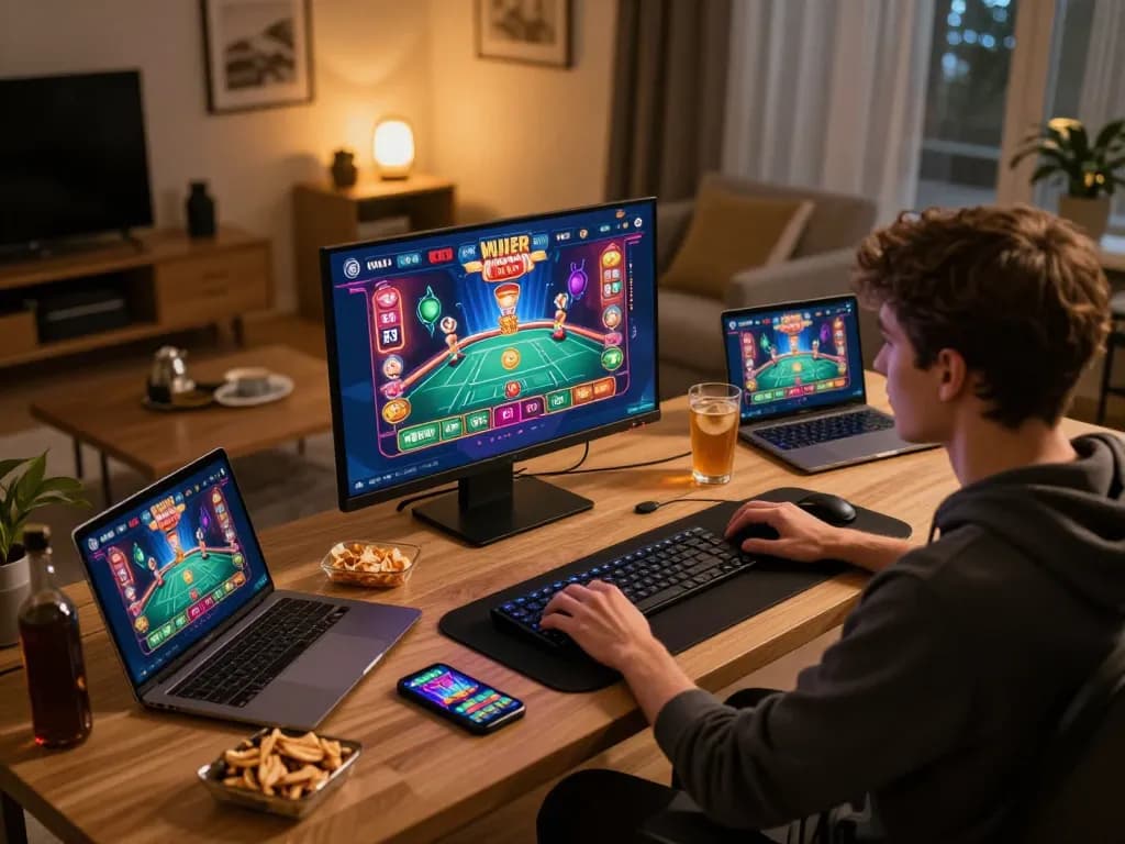 Casinò online italiani non aams player enjoying live dealer game on computer in cozy home setup