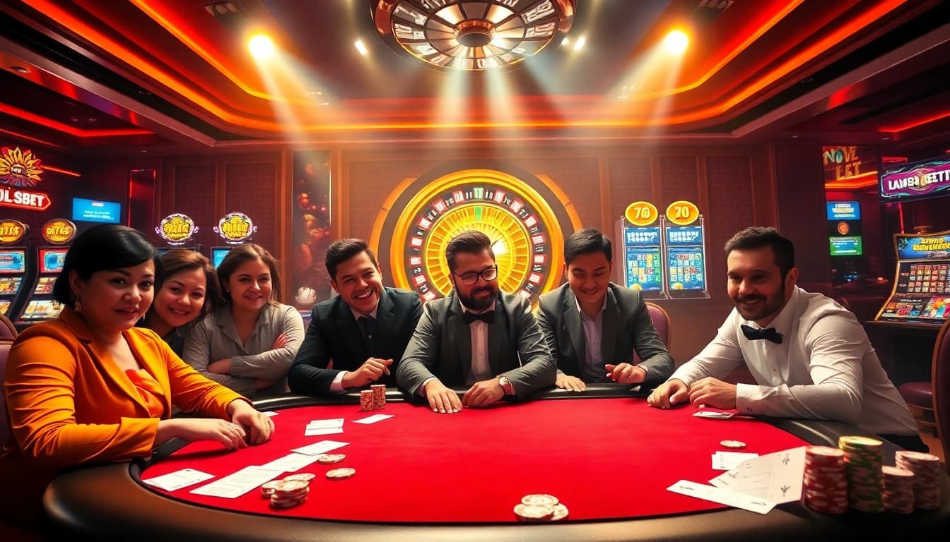 Experience thrilling gaming action at Link F8bet with poker tables and vibrant casino atmosphere.