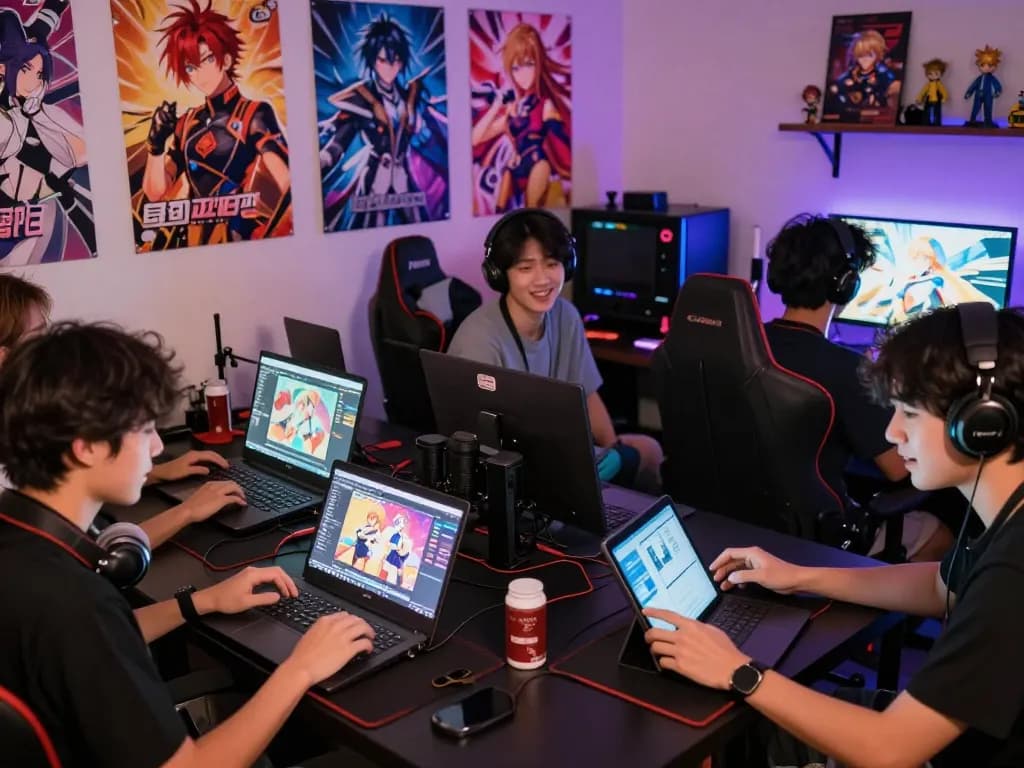 Engaging scene of players enjoying degrees of lewdity in diverse adult visual novels on multiple devices.