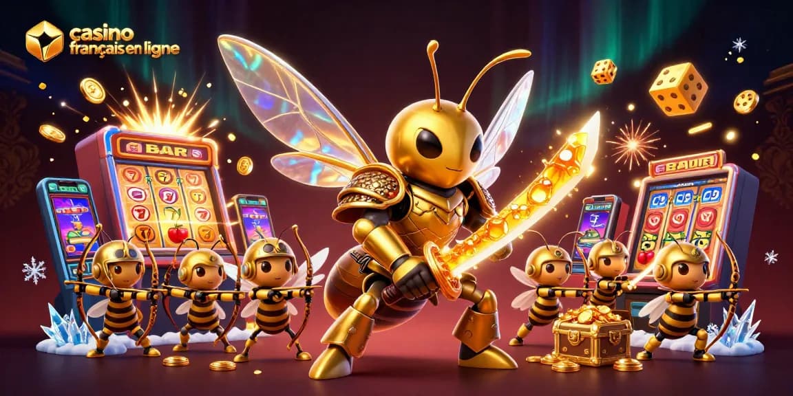 Jouez dans un casino français en ligne avec des hornets en armure et des éléments de machines à sous.