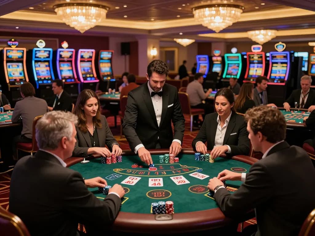 Engage with top quality widgets at a blackjack table, where players strategize and compete.