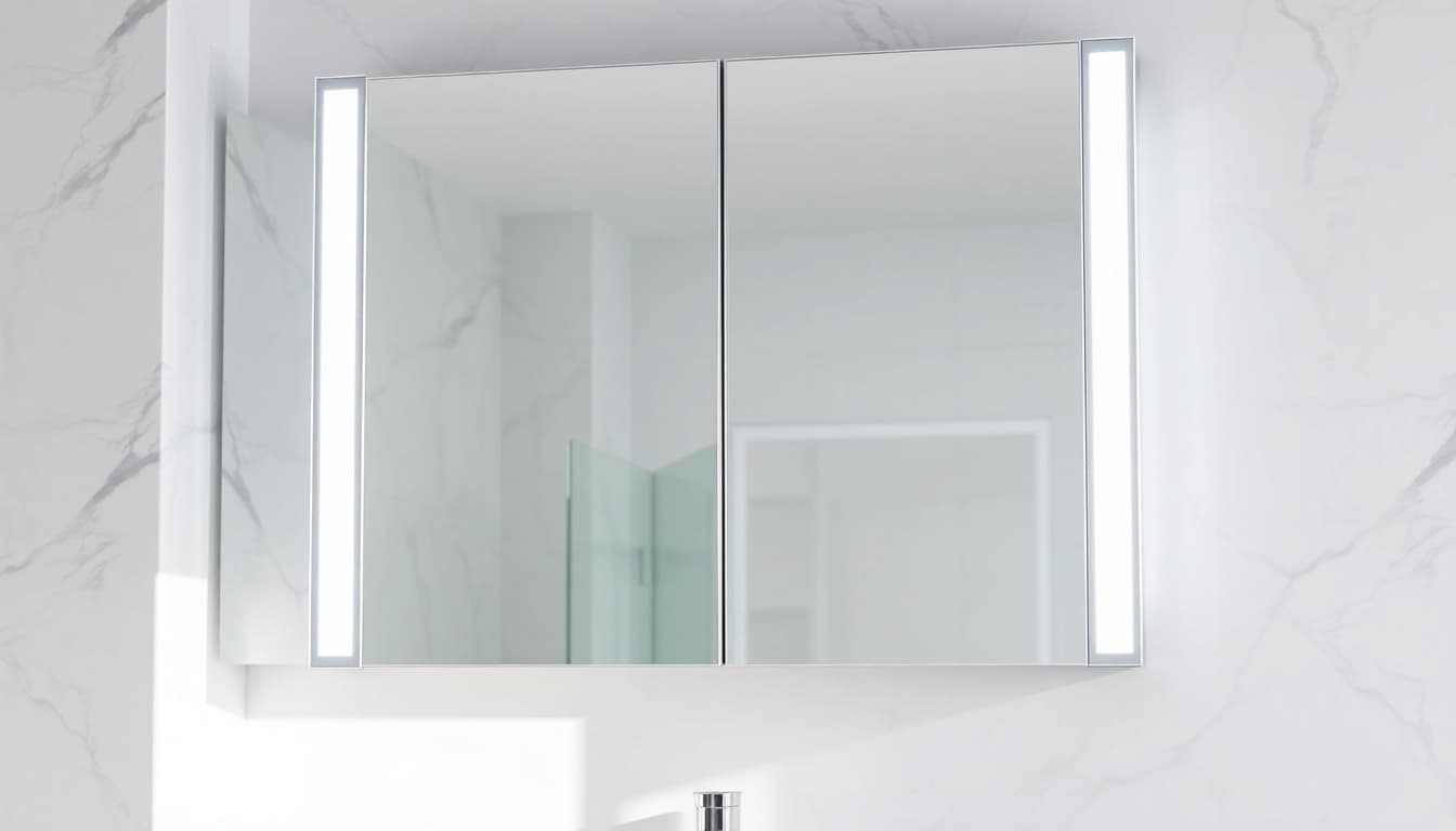 Sonni Spiegelschrank mit LED-Beleuchtung und modernem Design in stilvollem Badezimmer