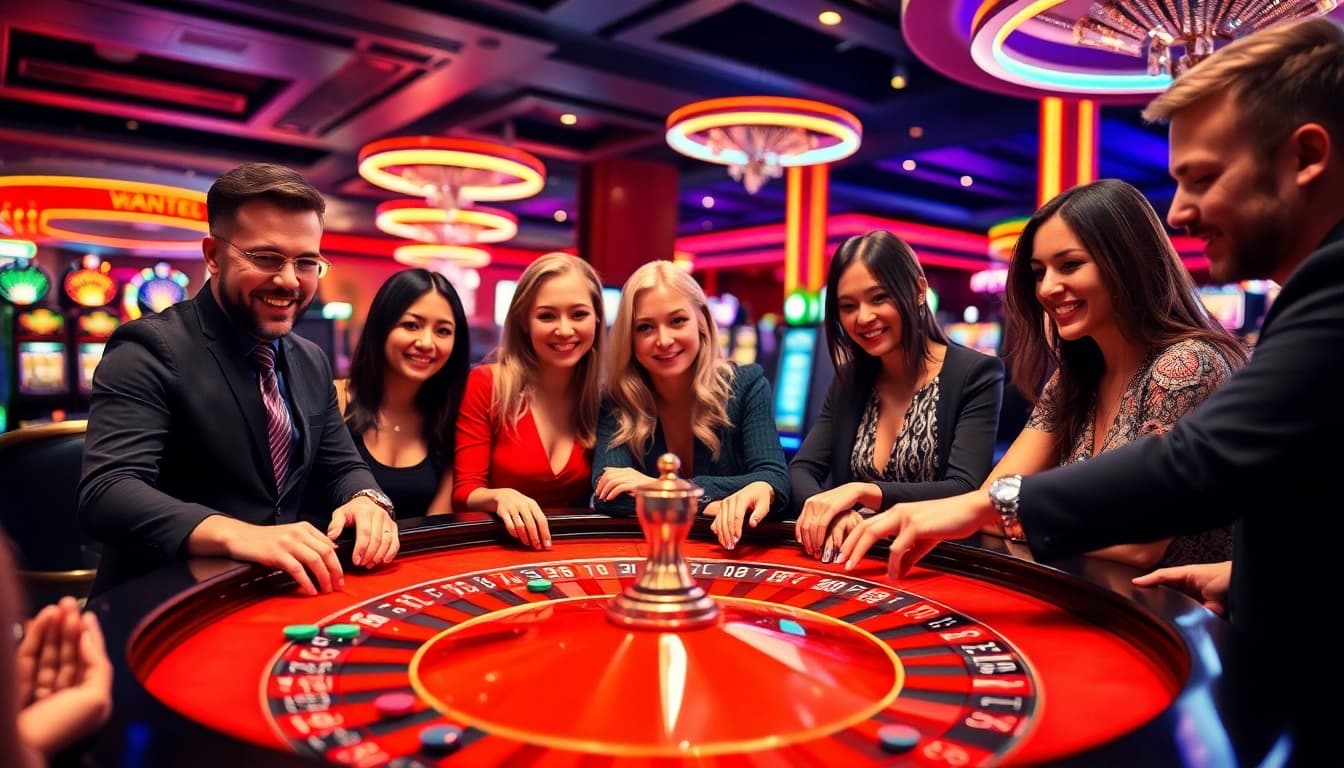 Bermain di situs toto dengan suasana kasino yang meriah dan penuh warna.