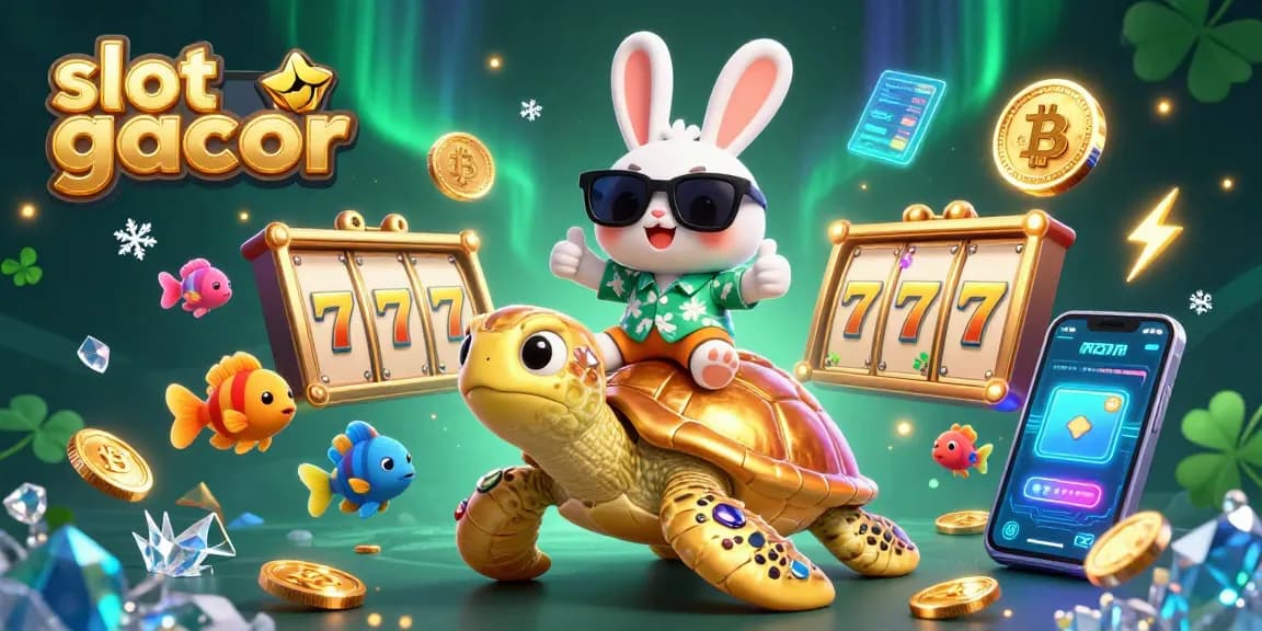 Play slot gacor for thrilling jackpots with an exciting scene of a lucky rabbit and sea turtle.