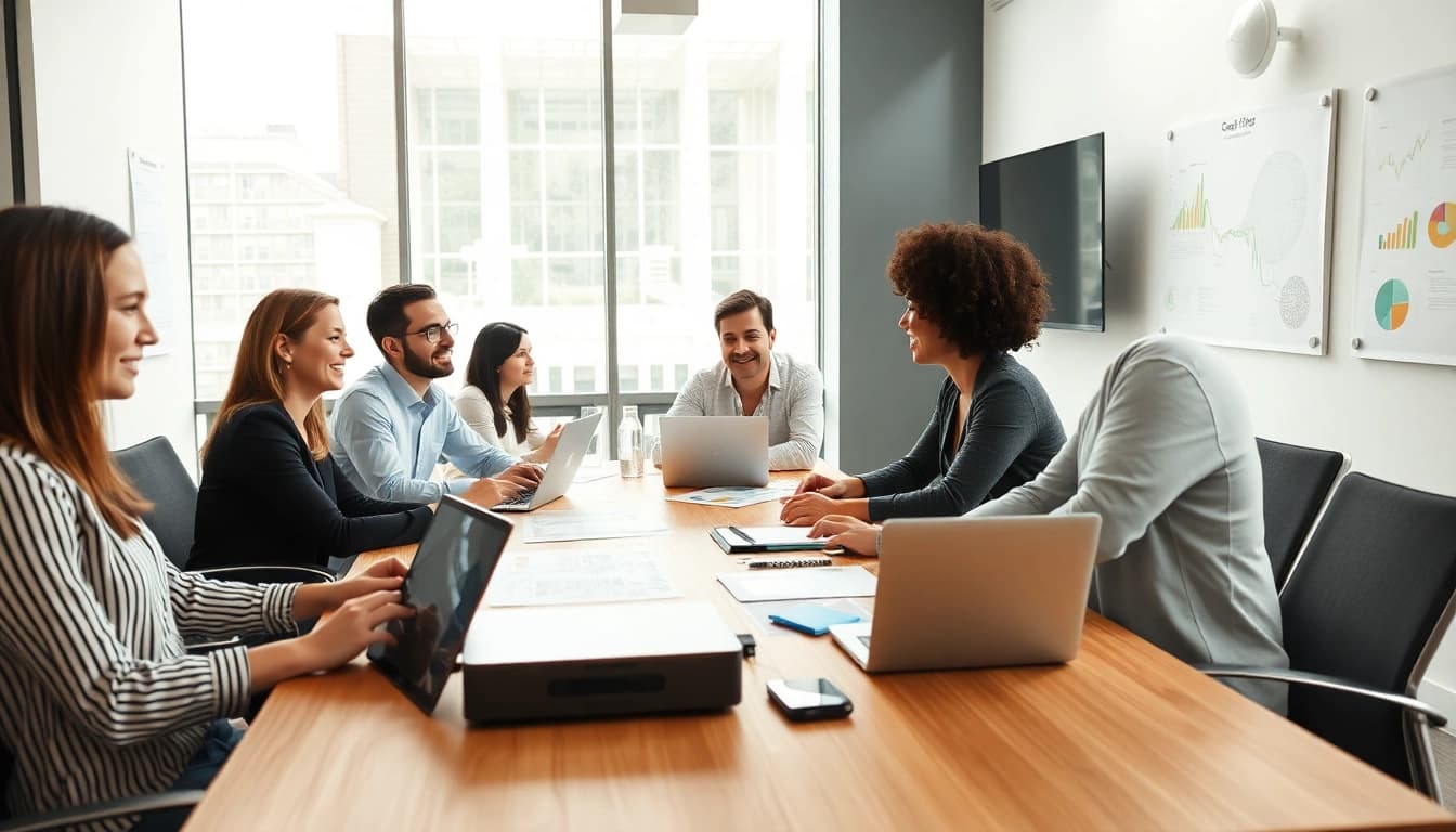 Enhance change management consulting with professionals collaborating in a bright office environment.