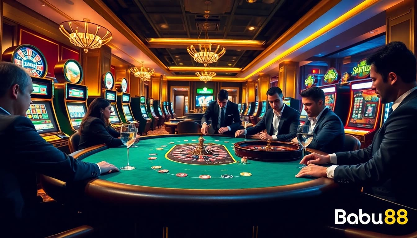 Experience thrilling gameplay at Babu88 casino with vibrant slot machines and poker tables.