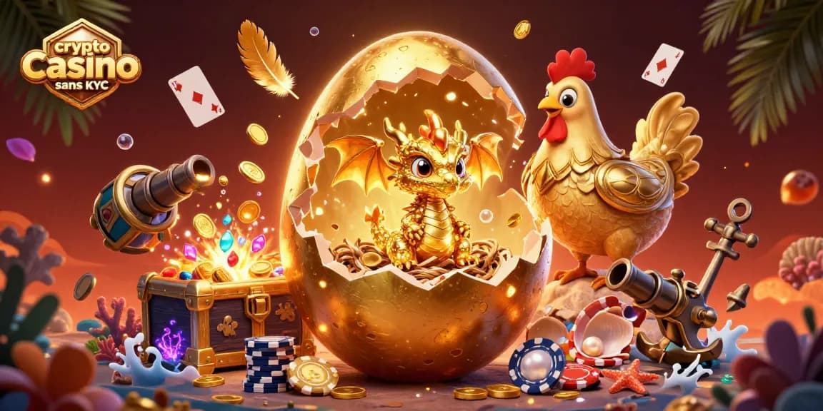 Le casino crypto sans KYC offre des aventures passionnantes sur un fond de dragon doré et de jetons.