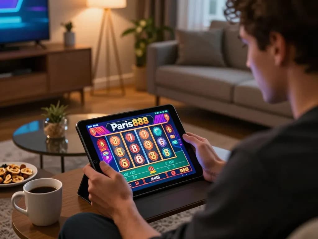 Experience exciting gameplay with Paris888 through engaging mobile slot sessions in a comfortable home setting.