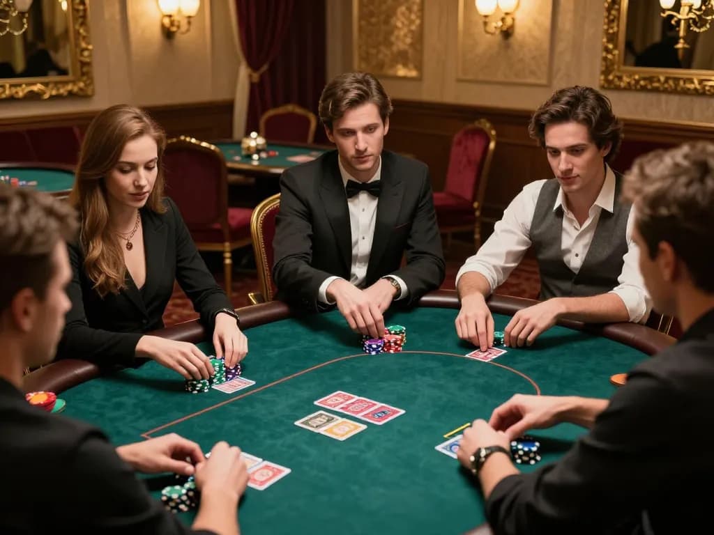 Players enjoying w 88 poker game in a luxurious private casino room, showcasing strategy and excitement