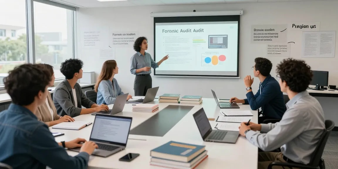 Pelatihan auditor forensik profesional di aafikotaserang.org dengan peserta mendiskusikan studi kasus.